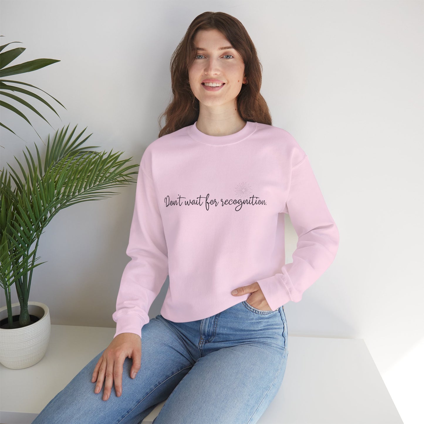Sweatshirt - 'Don't Wait for Recognition' Pink & Blue