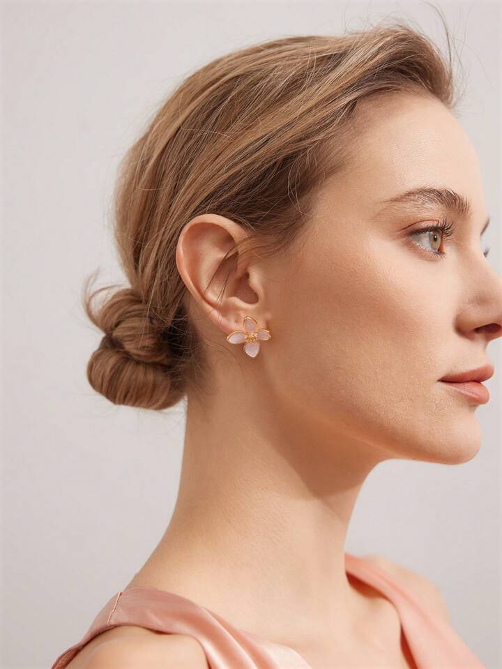 Pink Ceramic Flower Earrings