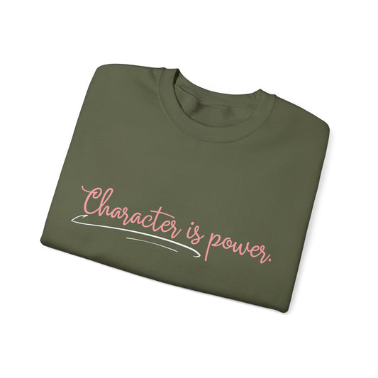 Inspirational Crewneck Sweatshirt - 'Character Is Power' Black & Military Green