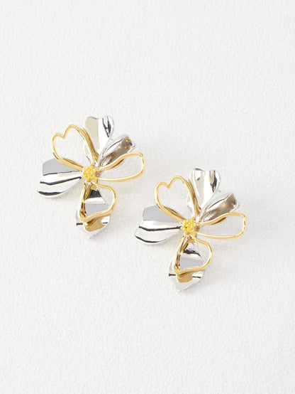 Two Tone Flower Stud Earrings