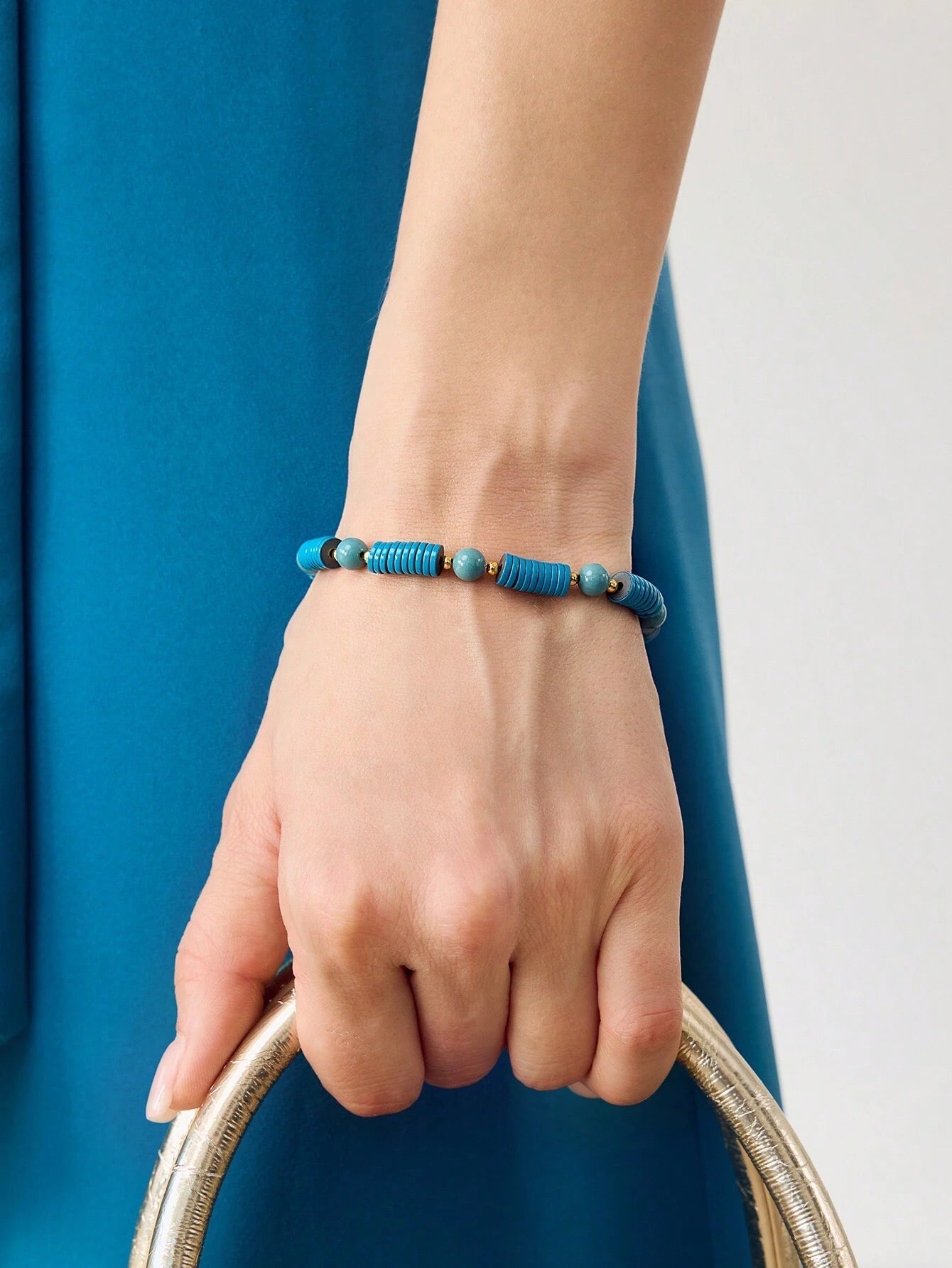 Gold Plated Blue Beaded Bracelet