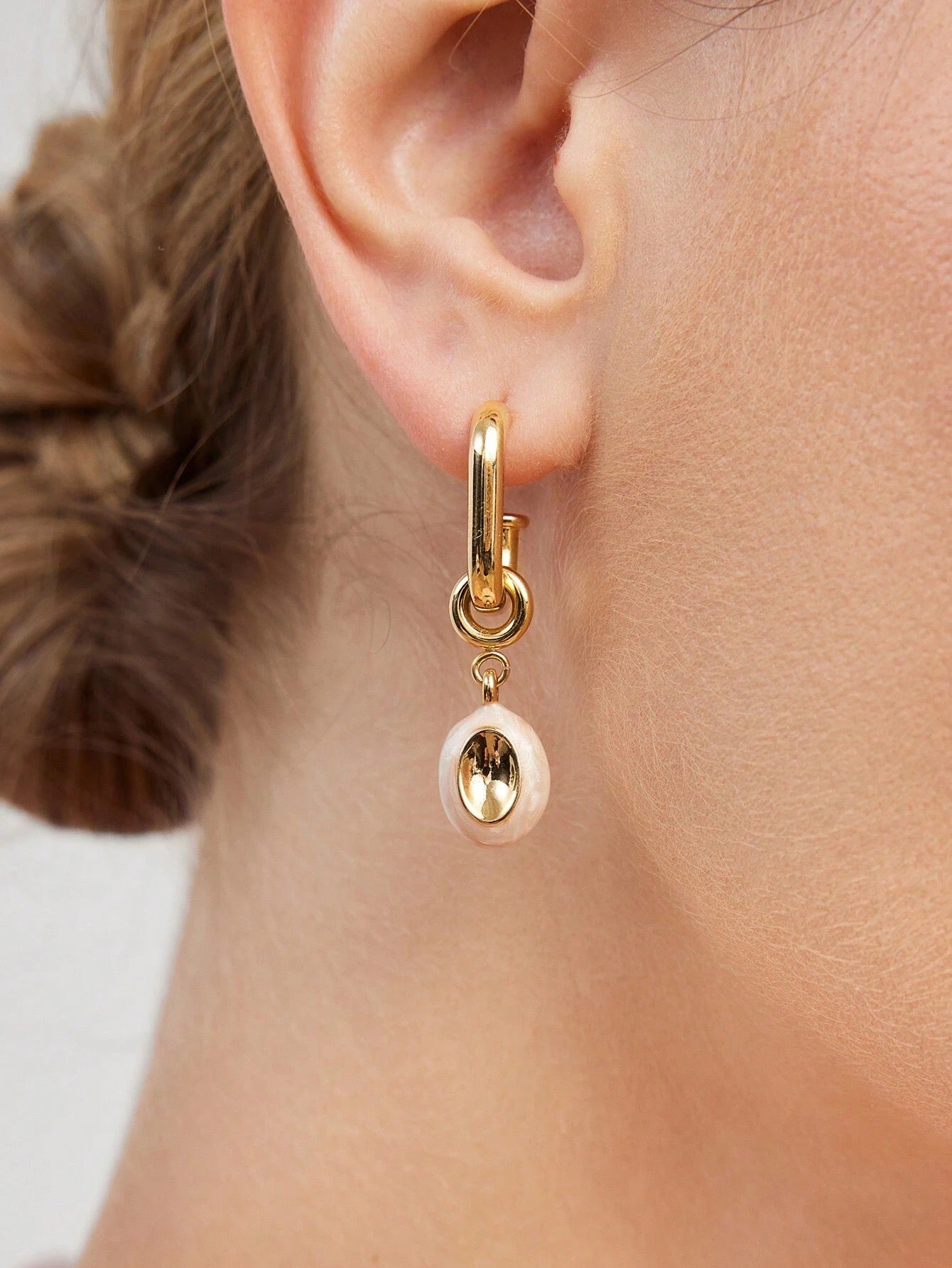 Gold Tone Enamel Drop Hoop Earrings