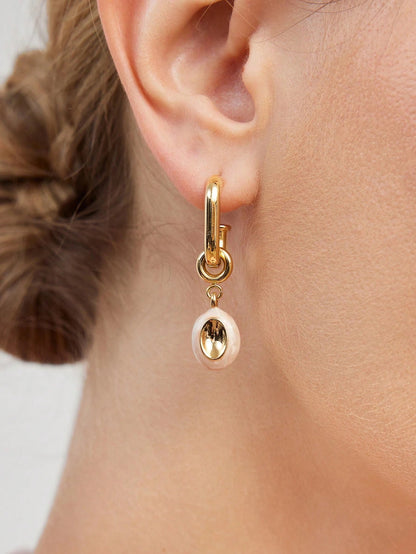 Gold Tone Enamel Drop Hoop Earrings
