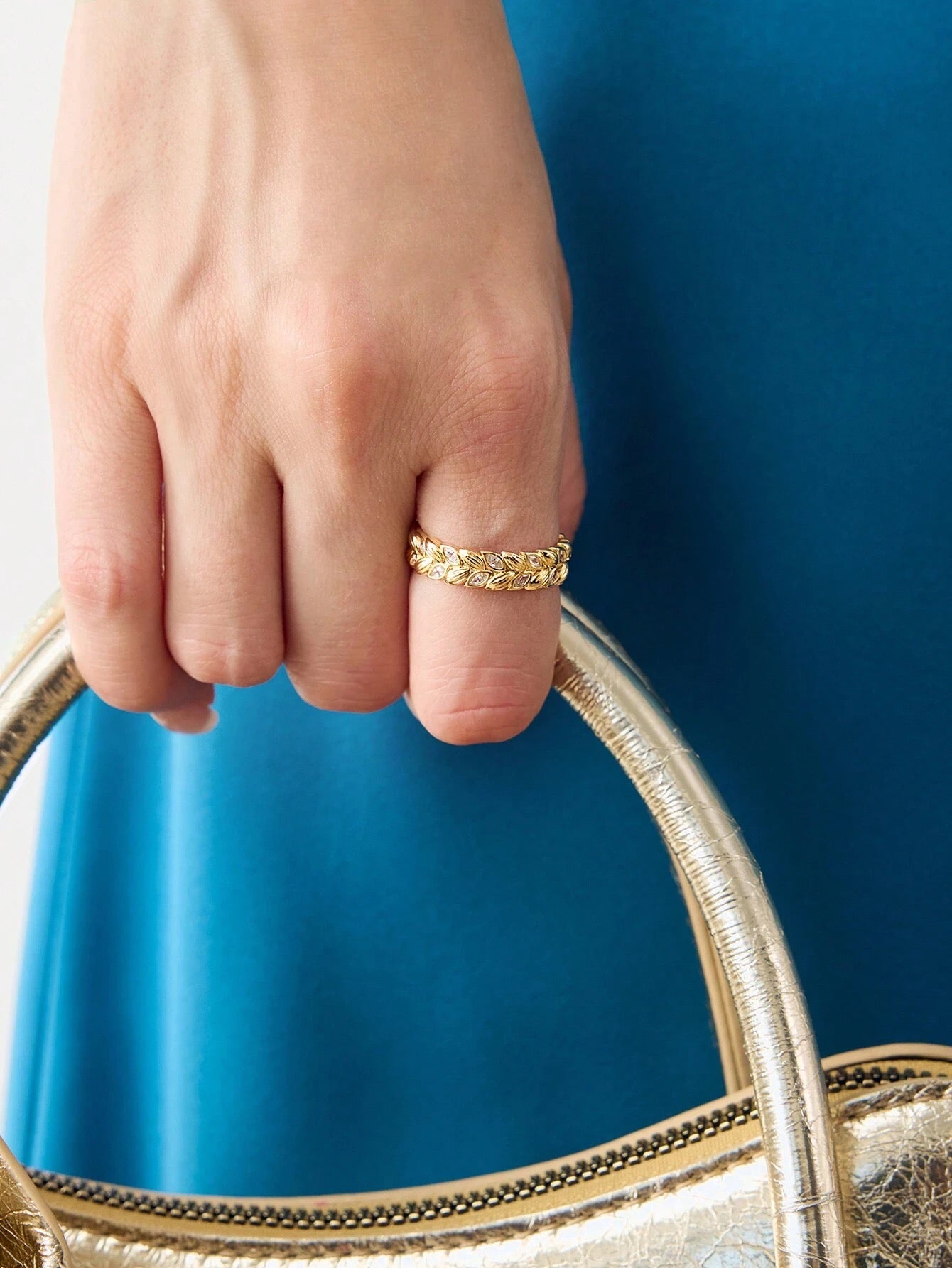 Gold Leaf Ring With Crystal Embellishments