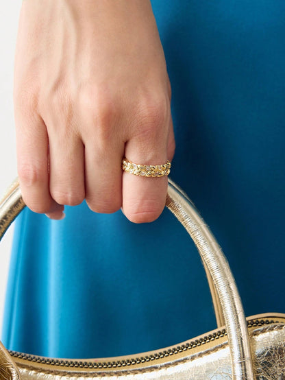 Gold Leaf Ring With Crystal Embellishments