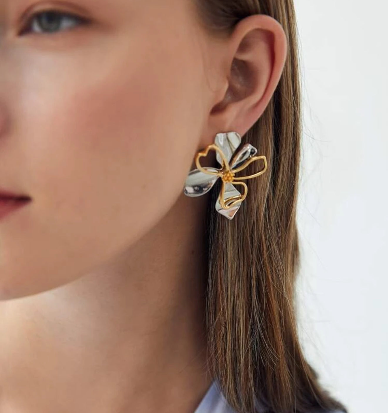 Two Tone Flower Stud Earrings