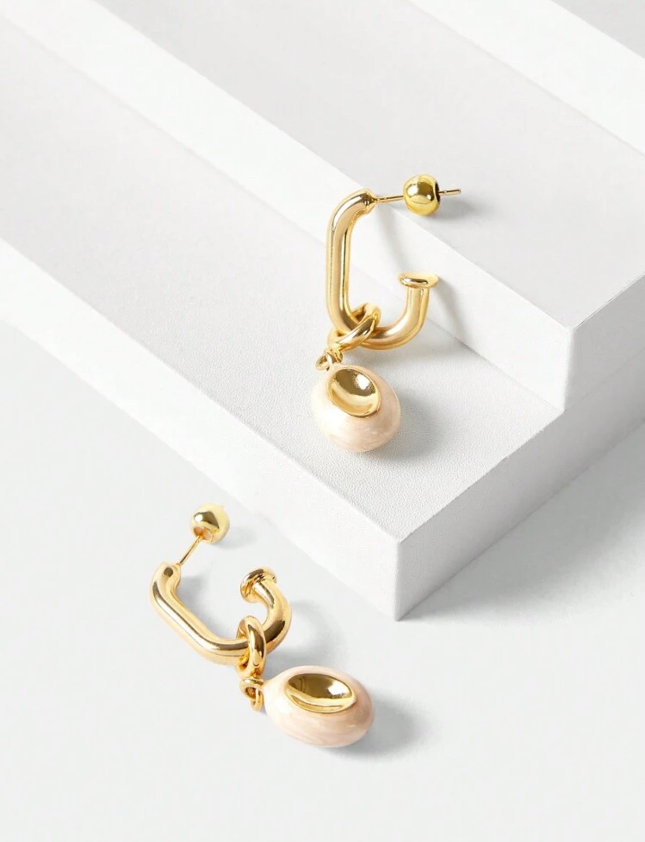 Gold Tone Enamel Drop Hoop Earrings
