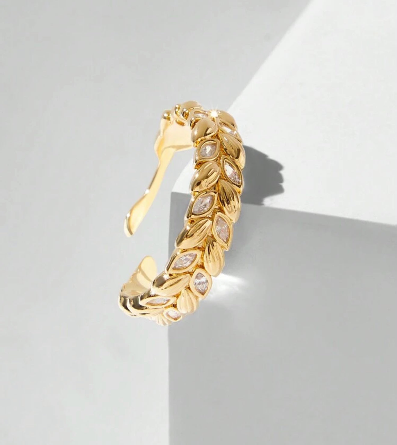 Gold Leaf Ring With Crystal Embellishments