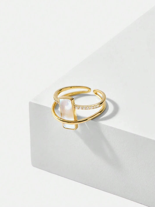 Gold Enamel Ring With Cubic Zirconia Band