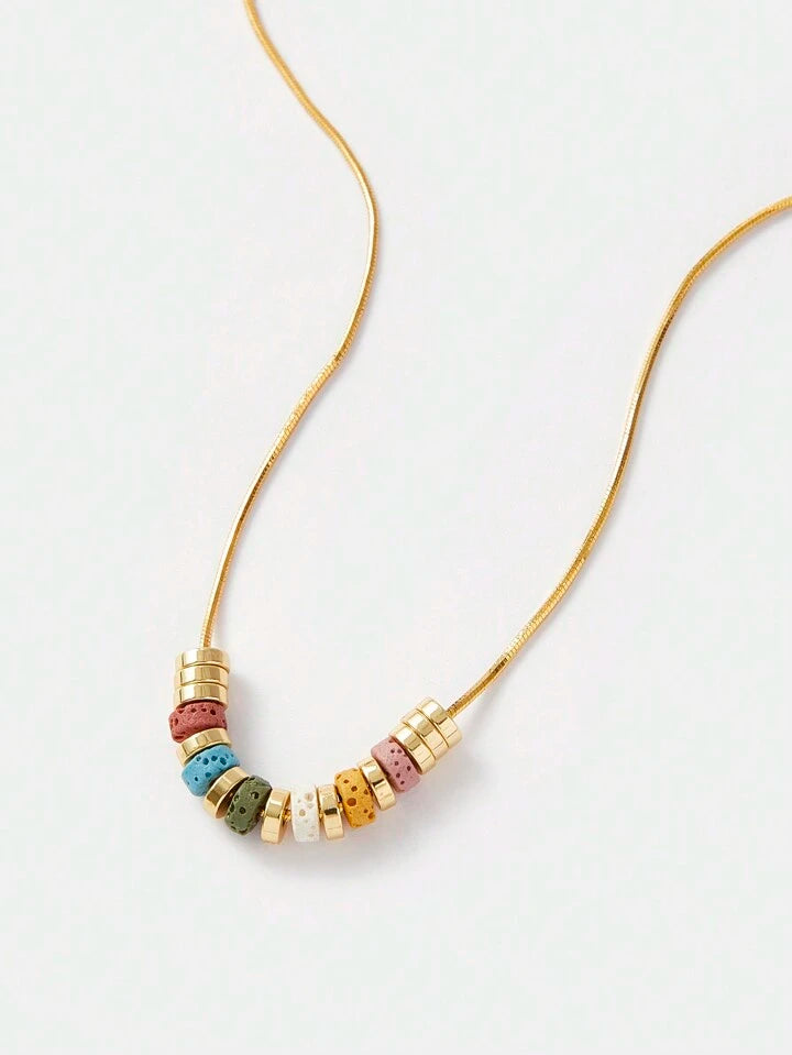Gold Necklace With Multicoloured Stone Detail
