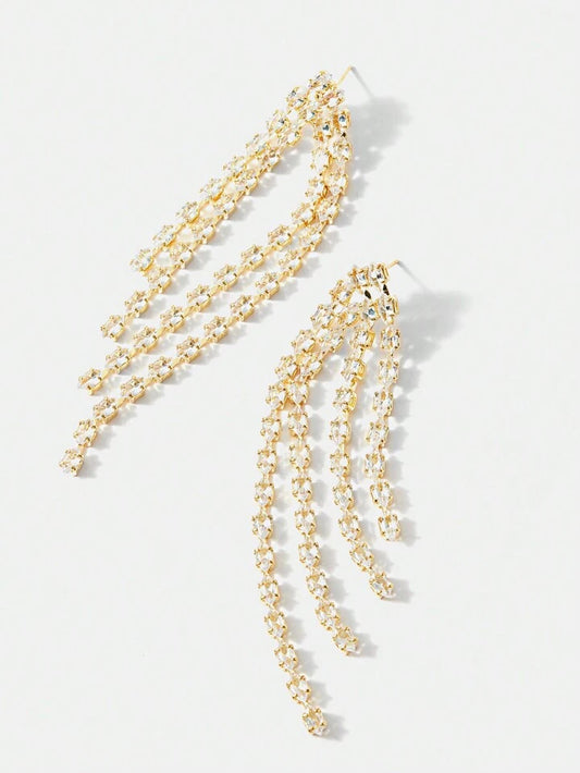 Cubic Zirconia Gold Drop Earrings