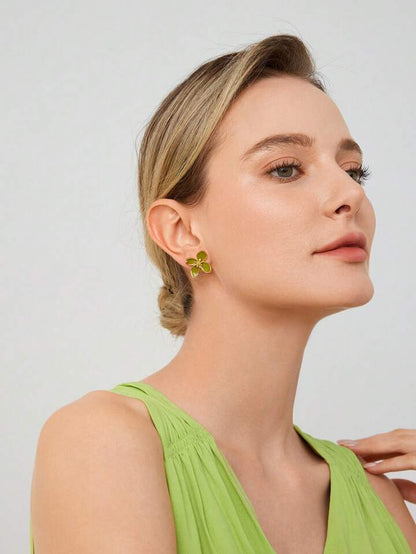 Green Ceramic Flower Earrings