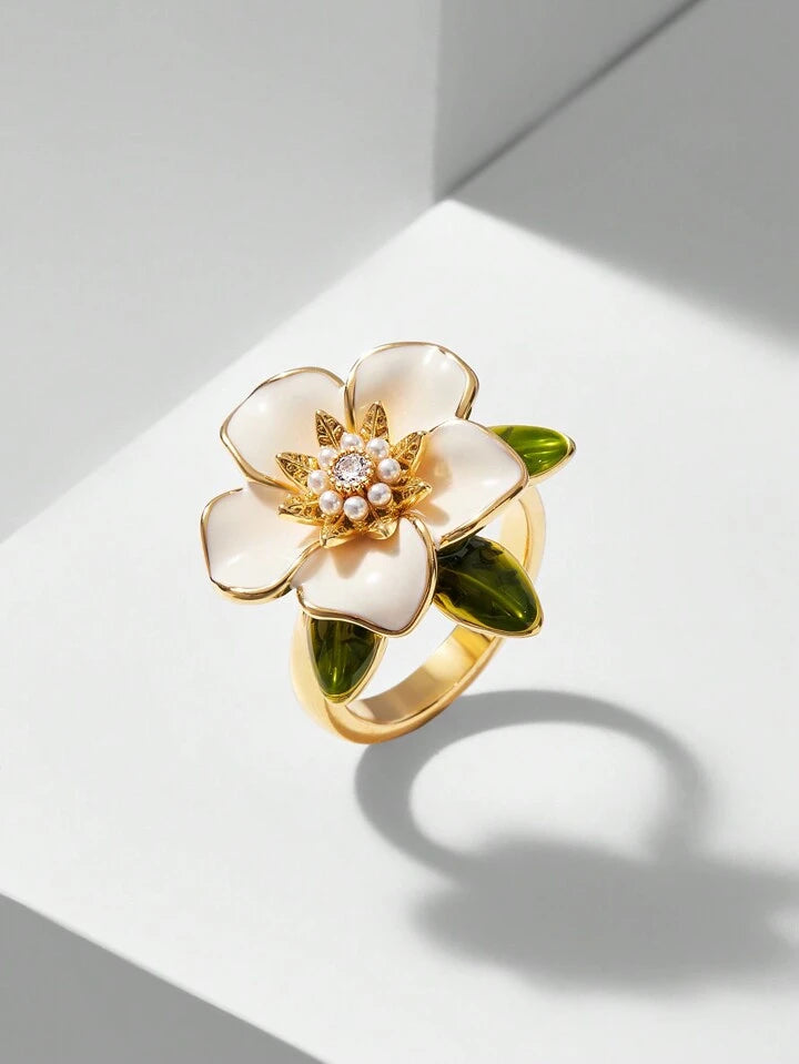 Cream Flower Embellished Ring