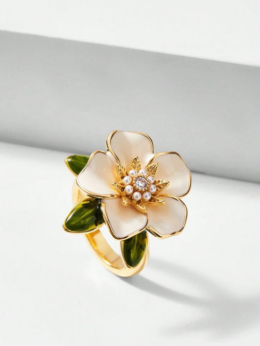 Cream Flower Embellished Ring