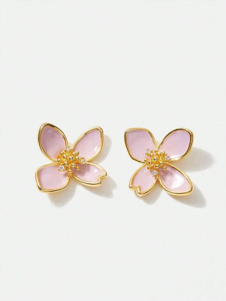 Pink Ceramic Flower Earrings