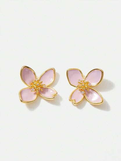 Pink Ceramic Flower Earrings