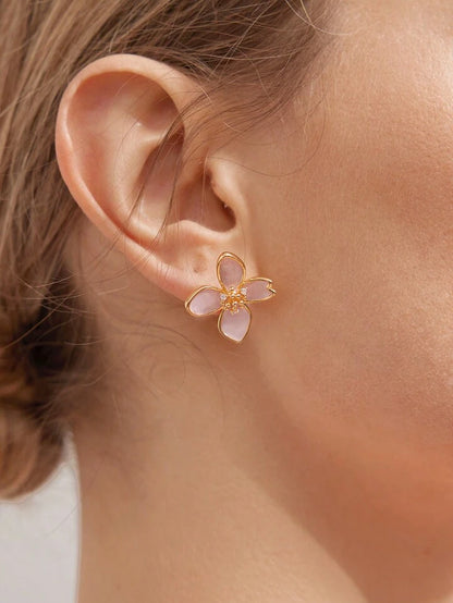 Pink Ceramic Flower Earrings
