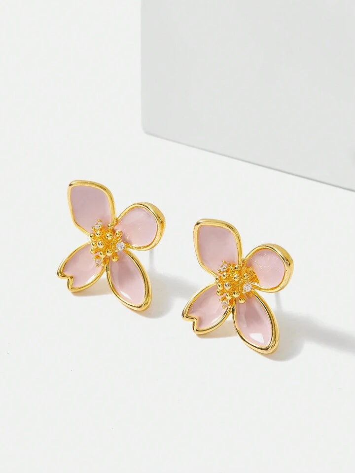 Pink Ceramic Flower Earrings