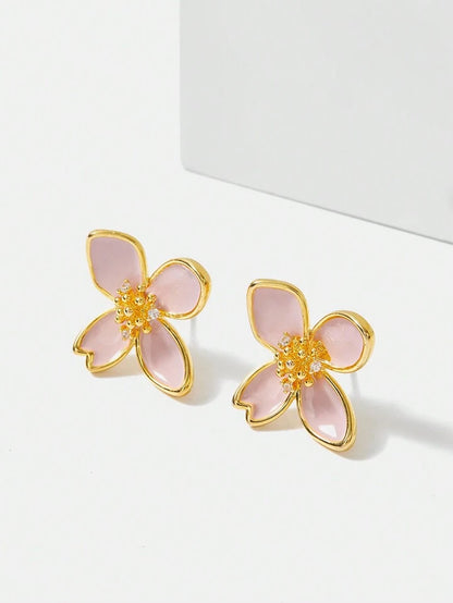Pink Ceramic Flower Earrings