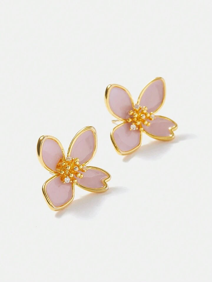 Pink Ceramic Flower Earrings