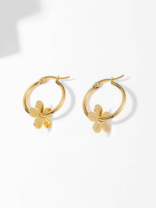 Gold Hoop Flower Earrings